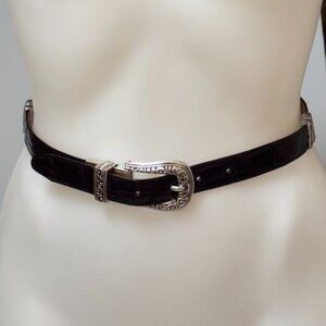 Brighton Belt Leather Reversible Black - Tan Belt With Ornate Silver Buckle Wome